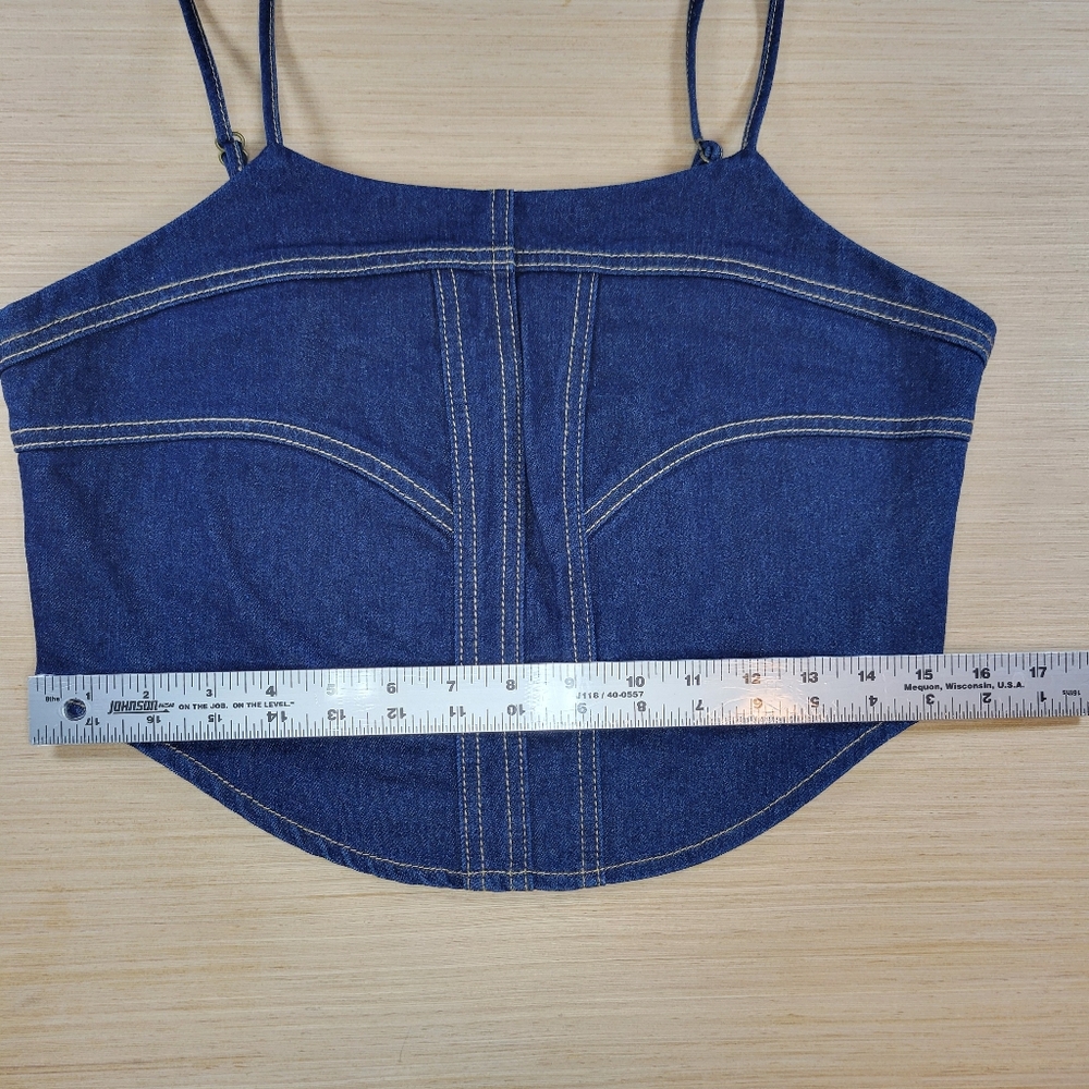 ​Sincerely Jules Denim Corset Crop Top L Dark Wash Adjustable Straps Festival - Picture 9 of 12
